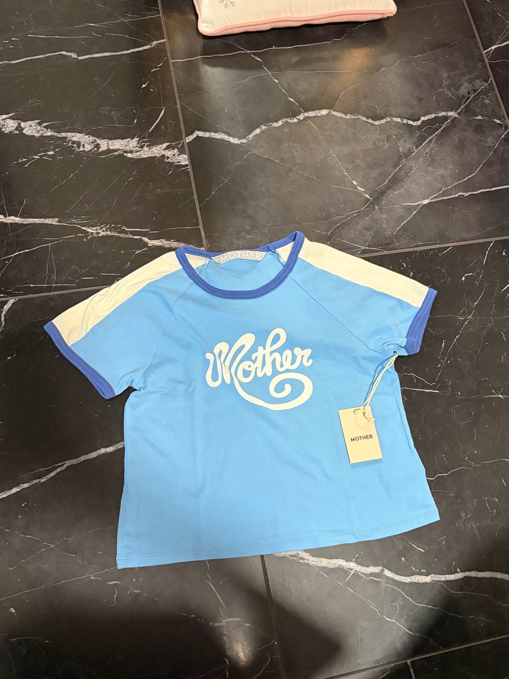 MOTHER Blue & Cream Short Sleeve Retro Logo Tee